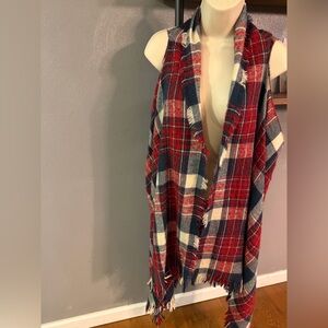 Francesca’s Plaid Open Front Blanket Vest Ruana One Size